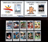 **92 GRENADA GRENADINES 1535-44 BL.237-8 = 52E - PIŁKA NOŻNA, BASEBALL