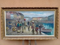 STARY DUŻY OBRAZ OLEJNY PŁÓTNO ,Ingolf Due Olufsen (1904-1980)