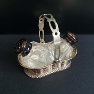 Metalowy koszyczek + szklane przyprawniki sól i pieprz | vintage | Japonia