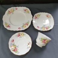 Angielska Bone China VALE – zestaw deserowy | patera + filiżanka + talerzyk