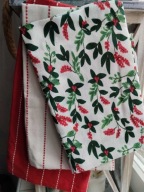 Świąteczne Ścierki kuchenne czerwone ręczniki z roślinnym motywem komplet 3