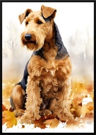 A2 59,4x42 PLAKAT OBRAZ PIES AIREDALE TERRIER JESIEŃ AKWARELA NA PREZENT...