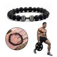Bransoletka czarny hantel kamienie siłownia fitness biżuteria
