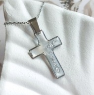 Wisiorek krzyżyk srebrno-biały, stal chirurgiczna, prezent na Święta