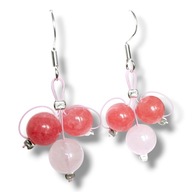 KRJ02 Kolczyki kamienie KWARC RÓŻOWY JADEIT