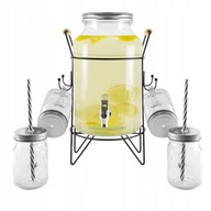 SŁÓJ SZKLANY 6L Z KRANEM + STOJAK 4 KUBKI NA SOK