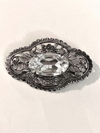 Duża broszka srebrna metalowa kryształ wiktoriańska