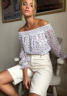 Monki spodenki bermudy szorty kremowe jeansowe beżowe boho długie wysokie M