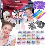 ZESTAW DO TATUAŻY SZABLONY BROKAT KOLORY TATUAŻE ZMYWALNE PISAKI WZORY