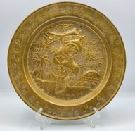 Tunezja - STARY mosiężny talerz - taca kolekcjonerska 19,5cm ręczna praca