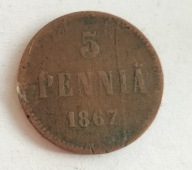 moneta Finlandia pod okupacją 5 pennia 1867 car Aleksander II (2)