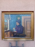 STARY OBRAZ OLEJNY NA PŁÓTNIE sygnowany