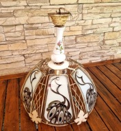 Lampa wisząca kuchenna domowa biała ozdobna szyby porcelana róża