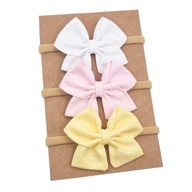Opaski na głowę kokardki dla dziewczynki biała żółta i jasny róż