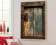 OBRAZ Z ZARDZEWIAŁĄ KŁÓDKĄ I STARYMI DRZWIAMI