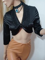 Satynowe czarne bolerko z koronkowym błyszczącym kołnierzykiem S