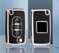 Czarno-srebrne etui na kluczyk PEUGEOT 107 207 307 CITROEN C5 – 3 przyciski