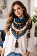 BESTSELLER_PIĘKNA MIĘKKA SZYDEŁKOWA CHUSTA BOHO Z TRZEMA CHWOSTAMI_PREZENT!