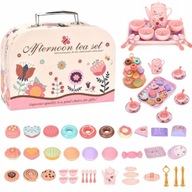 SERWIS KAWOWY ZESTAW DO HERBATY DLA DZIECI W WALIZCE CZAJNIK TACA PREZENT