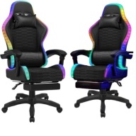 FOTEL GAMINGOWY DLA DZIECKA LED MASAŻ PODNÓŻEK DLA GRACZA KUBEŁKOWY