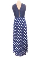 DŁUGA GRANATOWA SUKIENKA GROCHY KORONKA 36 38