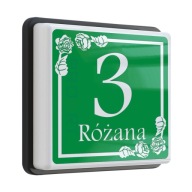 Zielony PODŚWIETLANY numer domu LED tabliczka adresowa różami kwiatami R