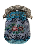 Dawna Portmonetka na Monety Haft Koralikowy Kwiaty Ramka Srebro