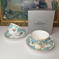 Royal Worcester Primula – para filiżanek ze spodkami, Anglia, pudełko