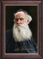 Obraz Lew Tołstoj portret z podpisem w drewnianej ramie ze szkłem