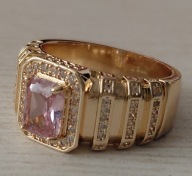 CIEKAWY PIERŚCIONEK RÓŻOWY KWARC I CYRKONIE