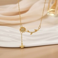 Naszyjnik damski złoty z kwiatem i wiszącym motylem CLM66