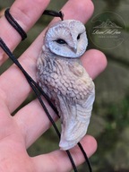 Płomykówka Naszyjnik rękodzieło żywica sowa rzeźba handmade