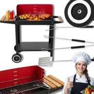 GRILL WĘGLOWY OGRODOWY DUŻY RUSZT REGULOWANY PRZENOŚNY PÓŁKI + AKCESORIA