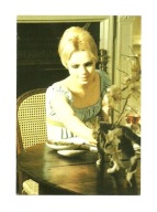 Pocztówka - Kobieta i kawiarniany kot / Edie Sedgwick