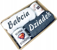DUŻY PREZENT DLA DZIADKÓW BABCI DZIADKA ZESTAW RĘCZNIK KUBEK BABCIA DZIADEK