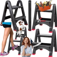 SKŁADANA DRABINKA TABORET ANTYPOŚLIZGOWY 150kg STOŁEK PODEST ZE SCHODKIEM