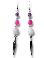 KRAGAM05 Kolczyki kamienie KWARC RÓŻOWY AGAT AMETYST