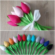Dzień Matki tulipany ręcznie szyte bilecik folia gratis