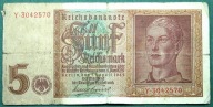 BANKNOT DO KOLEKCJI NIEMCY 5 MAREK 1942