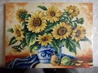Obraz ręcznie malowany,, Słoneczne kwiaty,,