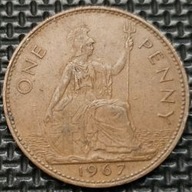 *WIELKA BRYTANIA [0192] *ONE 1 PENNY 1967 ELŻBIETA II, Britannia
