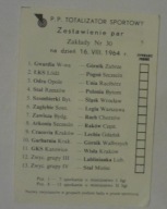 kupon TOTALIZATOR SPORTOWY zestawienie par z roku 1964 Liga polska
