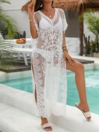 NARZUTKA długa MAXI MIDI MODNA koronka basen bikini biała kryjąca sexi