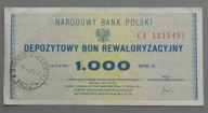DEPOZYTOWY BON REWALORYZACYJNY na 1000 zł z 1982 roku