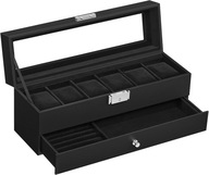 SZKATUŁKA NA ZEGARKI ETUI ORGANIZER Z SZUFLADĄ NA 6 szt CZARNE