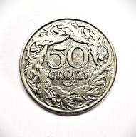Polska moneta 50 groszy z 1923 roku, bita w okresie II Rzeczypospolitej.