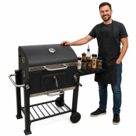 GRILL WĘGLOWY ŻELIWNY RUSZT OGORODOWY Z POKRYWĄ NA KÓŁKACH 113,5x50x107 cm
