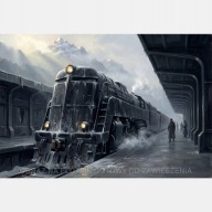 Lokomotywa pociąg peron obraz na płótnie 55x80 olejny alpy czarny monument