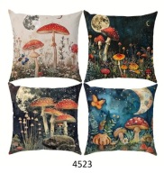 Poszewki na poduszki 4 sztuki 45x45cm las muchomory grzyby księżyc 4523