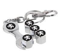 Nakrętki metalowe na wentyle czapki 4x plus breloczek brelok PEUGEOT